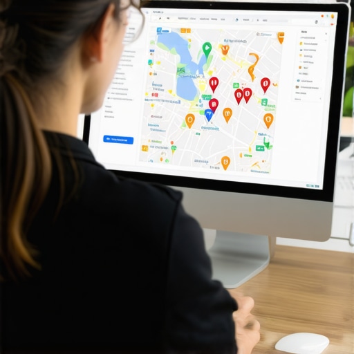 SEO expert reviewing local search analytics on a laptop.