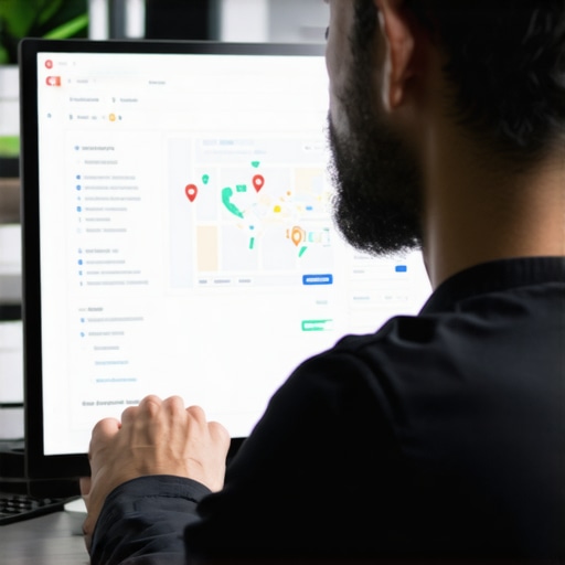Advanced Local SEO Analysis Digital marketer analyzing Google Maps ranking data on a computer