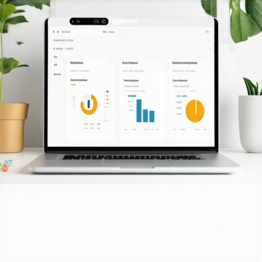 Digital SEO Management Workspace A modern workspace with a laptop showing local SEO analytics and review management tools