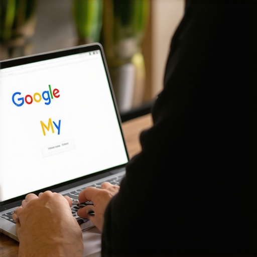 Business owner optimizing Google My Business profile on a laptop.