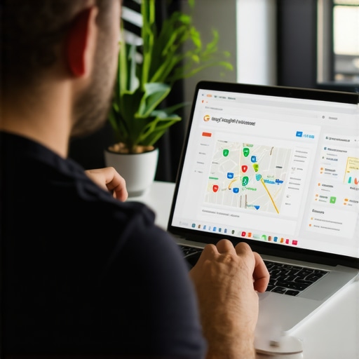 Business owner actively managing Google My Business listing on a laptop, highlighting local SEO efforts.