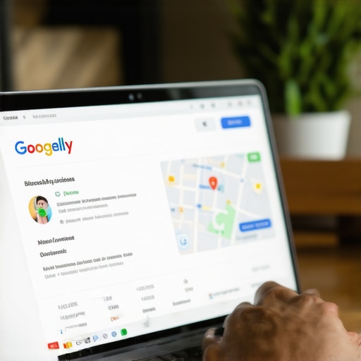 Person editing Google My Business profile on laptop with Plano background