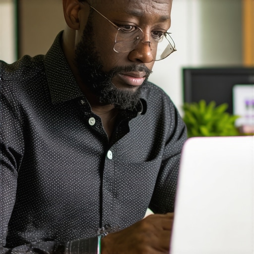 Small business owner updating GMB profile on a laptop in Plano Texas.