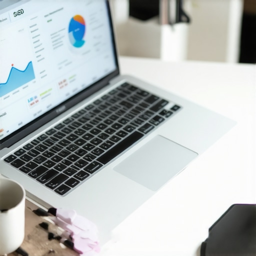 Workspace with laptop showing local SEO analytics for Plano