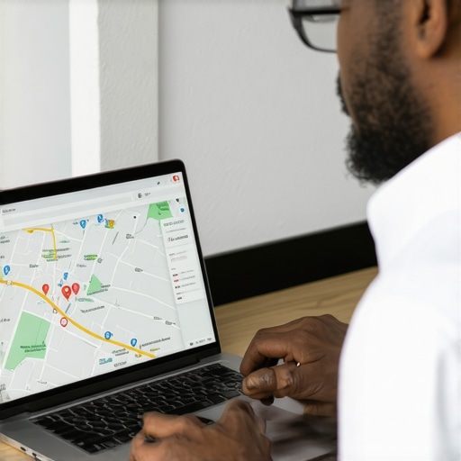 Person reviewing SEO analytics and local maps on laptop showing Plano, Texas.