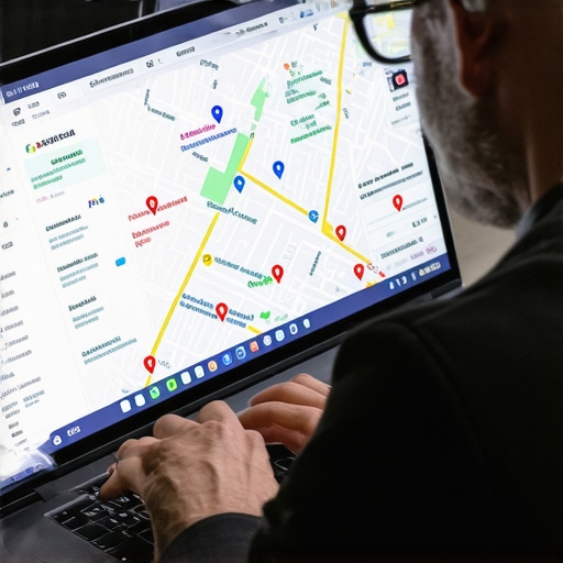 Business owner examining SEO reports on a laptop in a Plano office.