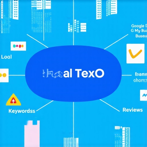 Diagram illustrating local SEO components such as GMB, keywords, reviews, and community signals in Plano, Texas.