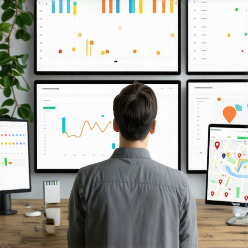Person analyzing local SEO data on computers for Plano Google Maps optimization.