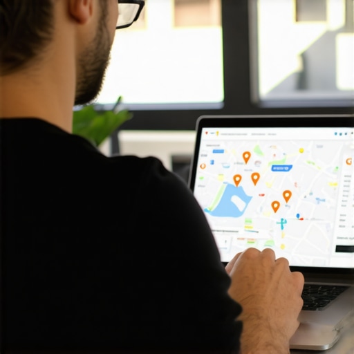 Business owner updating Google My Business for local search dominance