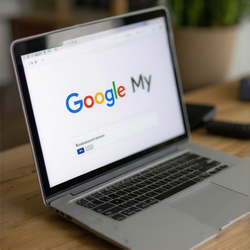 A person working on verifying a Google My Business profile with local SEO icons.