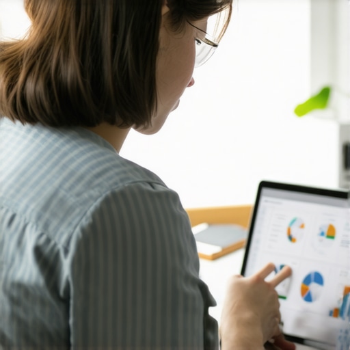 Marketing professional reviewing SEO analytics on a laptop.