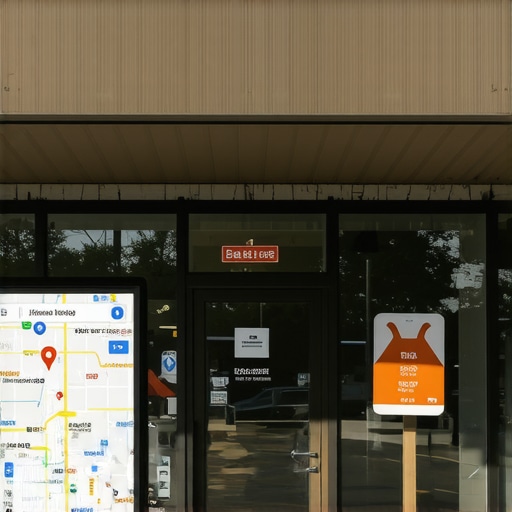 A storefront in Plano with optimized Google Maps profile visible on a digital overlay.