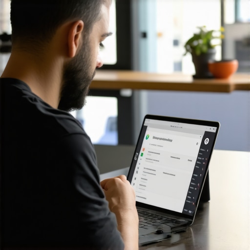 Close-up of a business owner editing Google My Business listing on a computer.