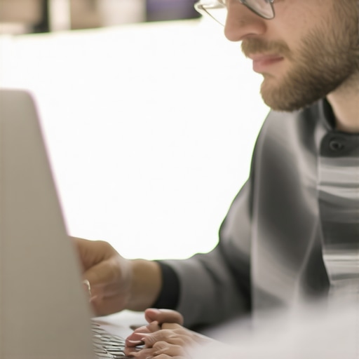 Business owner editing GMB profile on laptop in a Texas shop.