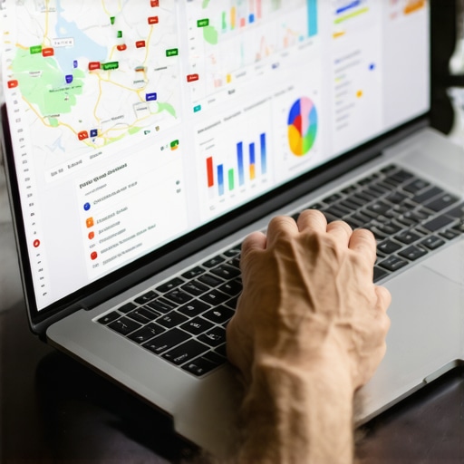Marketing professional analyzing local SEO performance with digital tools