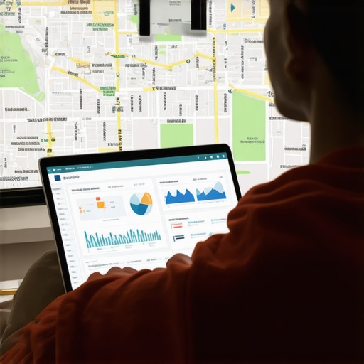 Person analyzing local SEO data on a laptop with Plano map and charts.